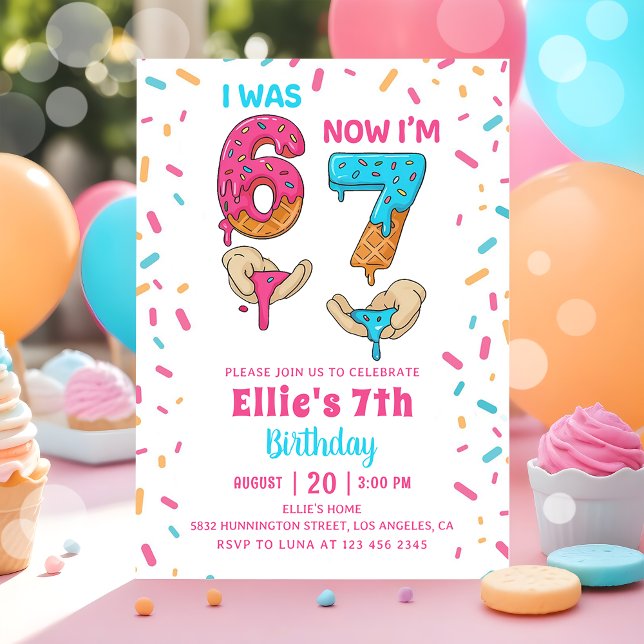 Ice Cream Six Seven Girl Birthday Invitation (Creator Uploaded)
