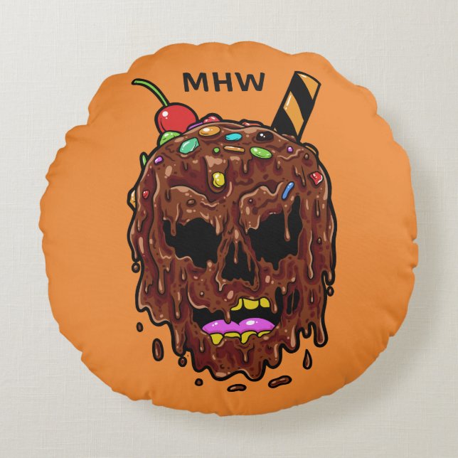 Ice Cream Skull custom monogram & colour pillow (Front)