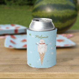 Ice Cream Snowman Christmas in July Can Cooler