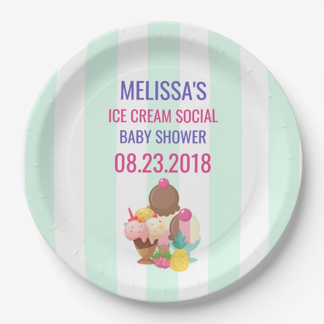 Ice Cream Social Baby Shower Event Paper Plate (Front)