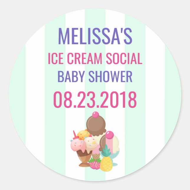 Ice Cream Social Baby Shower Event Save the Date Classic Round Sticker (Front)
