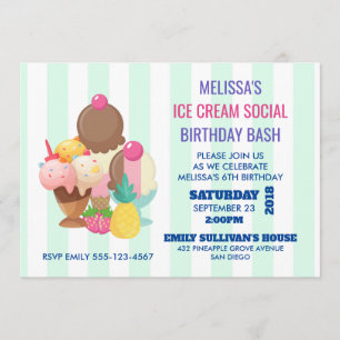 Ice Cream Social Birthday Party Invite