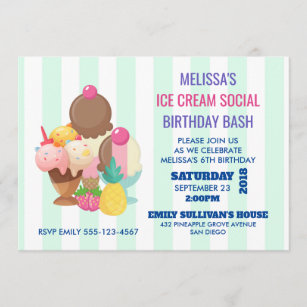 Ice Cream Social Birthday Party Invite