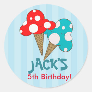 Ice Cream Social Blue Birthday Party Stickers