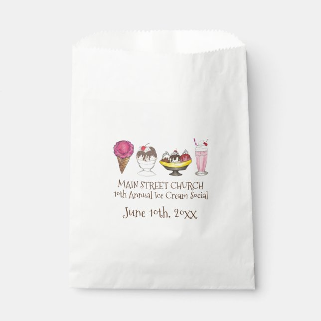 Ice Cream Social Favour Banana Split Sundae Cone Bags (Front)