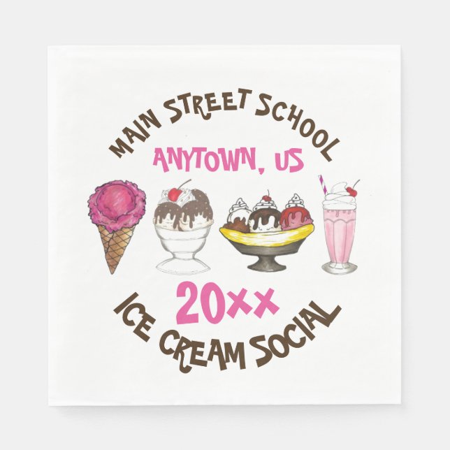 Ice Cream Social Favour Banana Split Sundae Cone Napkin (Front)