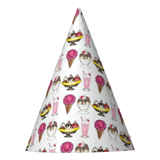 Ice Cream Social Favour Banana Split Sundae Cone Party Hat (Front)