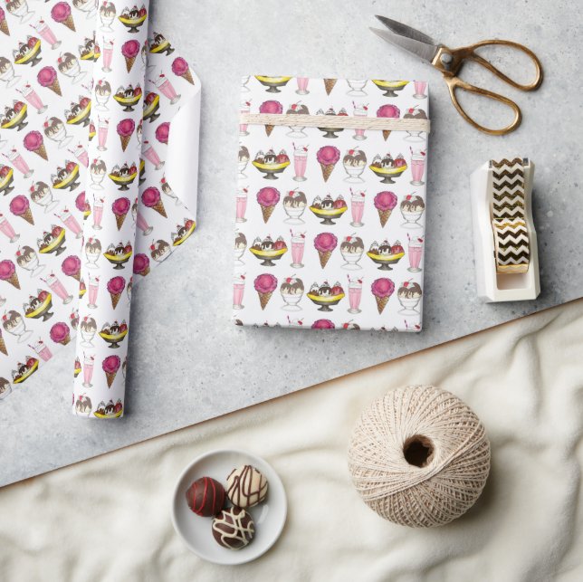 Ice Cream Social Favour Banana Split Sundae Cone Wrapping Paper (Crafts)
