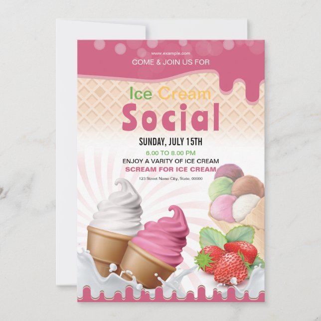 Ice Cream Social Invitation Flyer Template (Front)