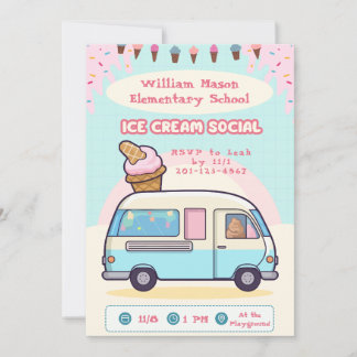 Ice Cream Social Invitation with Ice Cream Truck