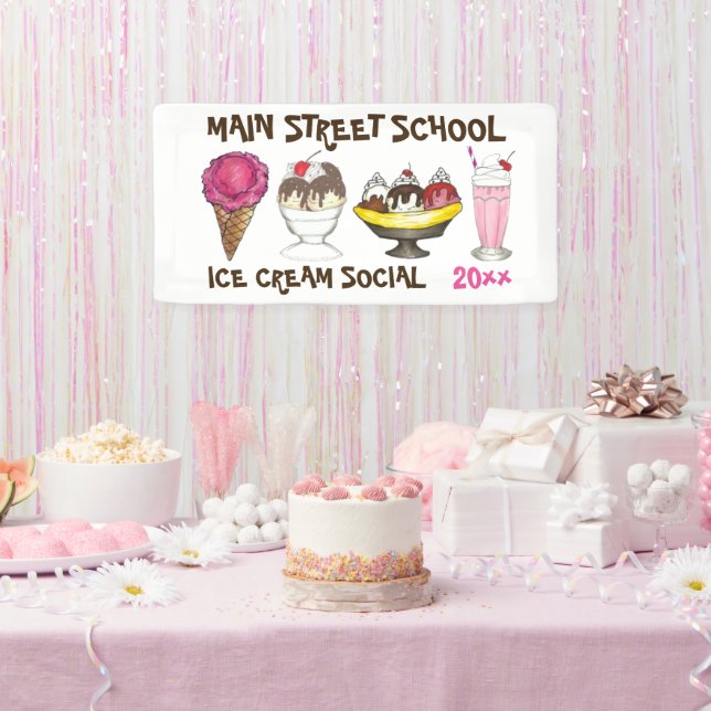 Ice Cream Social Make Your Own Sundae Party Banner (Party)
