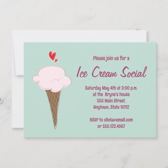 Ice Cream Social Party Invitation (Front)