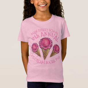 Ice Cream Social Party Pink Scoop Waffle Cone T-Shirt