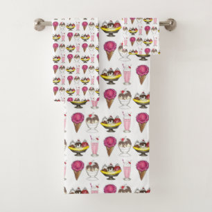 Ice Cream Social Sundae Milkshake Banana Split Bath Towel Set