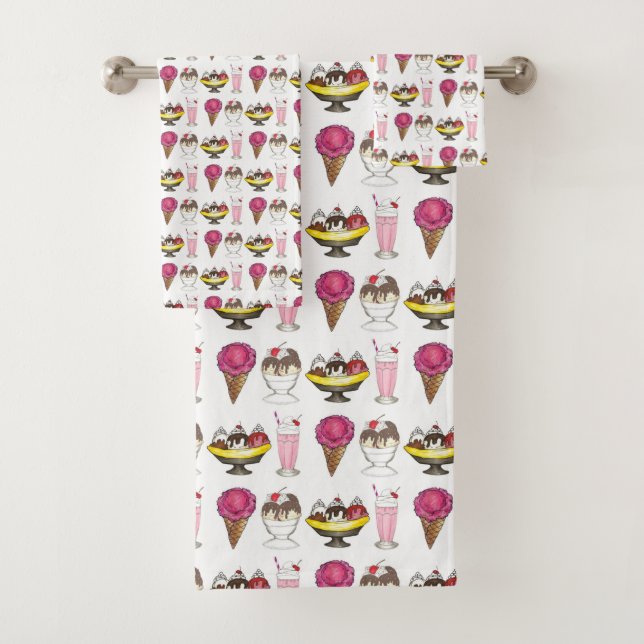 Ice Cream Social Sundae Milkshake Banana Split Bath Towel Set (Insitu)