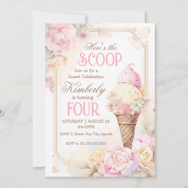 Ice cream social, vintage ice cream birthday invitation (Front)