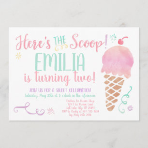 Ice Cream Social Watercolor Birthday Invitation