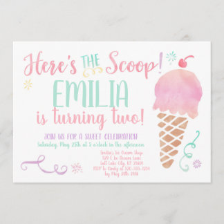Ice Cream Social Watercolor Birthday Invitation