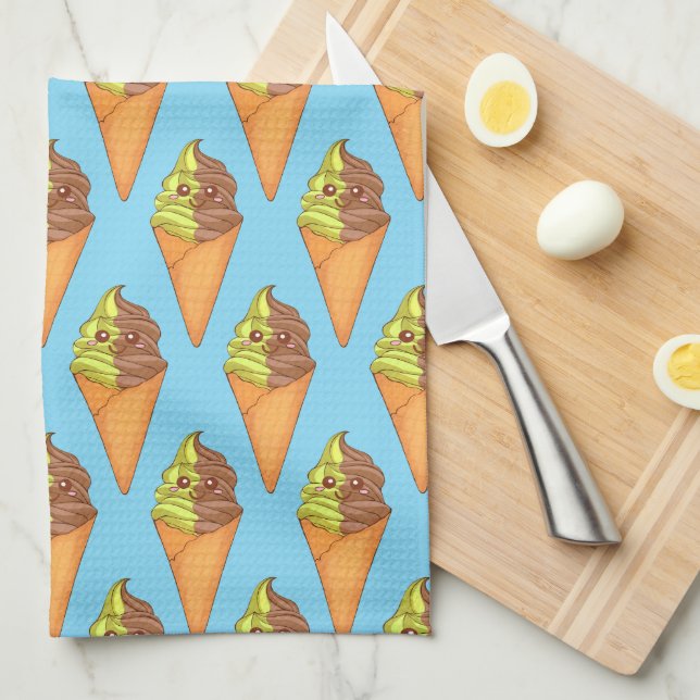 Ice Cream Soft Serve Matcha Green Tea Dessert Tea Towel (Quarter Fold)
