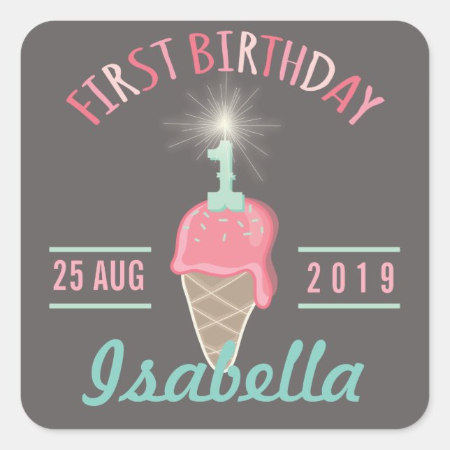 Ice Cream Sparkler 1st Birthday Party Gift Tag (Front)