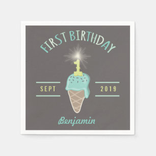Ice Cream Sparkler 1st Birthday Party Paper Napkin