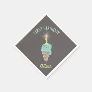 Ice Cream Sparkler 1st Birthday Party Paper Napkin