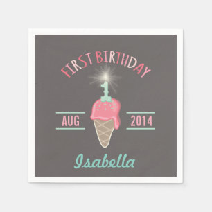 Ice Cream Sparkler 1st Birthday Party Paper Napkin