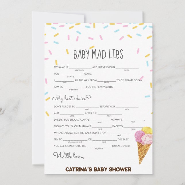 Ice Cream Sprinkle Baby Shower -Editable Name, 5x7 Invitation (Front)