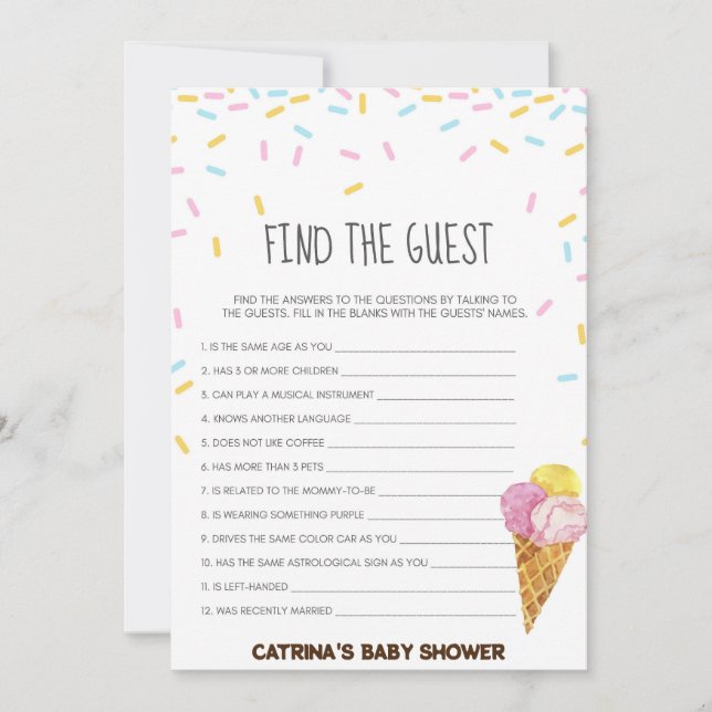 Ice Cream Sprinkle Baby Shower -Editable Name, 5x7 Invitation (Front)