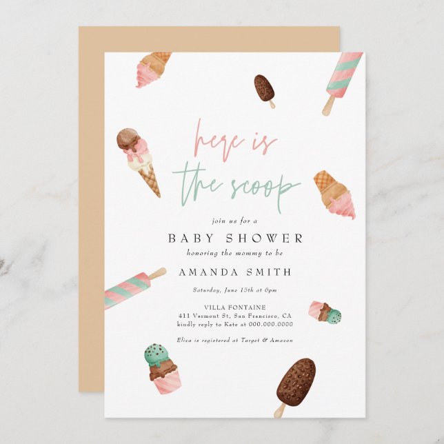 Ice Cream Sprinkle Mint Pink Summer Baby Shower Invitation (Front/Back)
