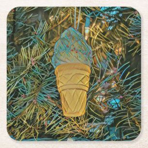 Ice cream sprinkles square paper coaster