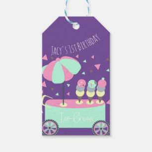 Ice Cream Stand Confetti Birthday Party Purple Gift Tags