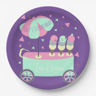 Ice Cream Stand Confetti Birthday Party Purple Paper Plate