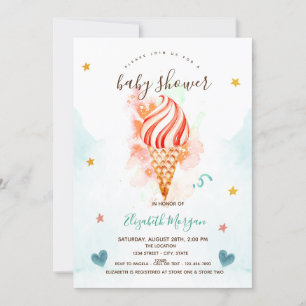Ice Cream Stars Hearts Baby Shower Invitation