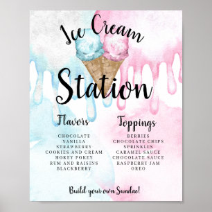 Ice cream station sign for gender reveal.