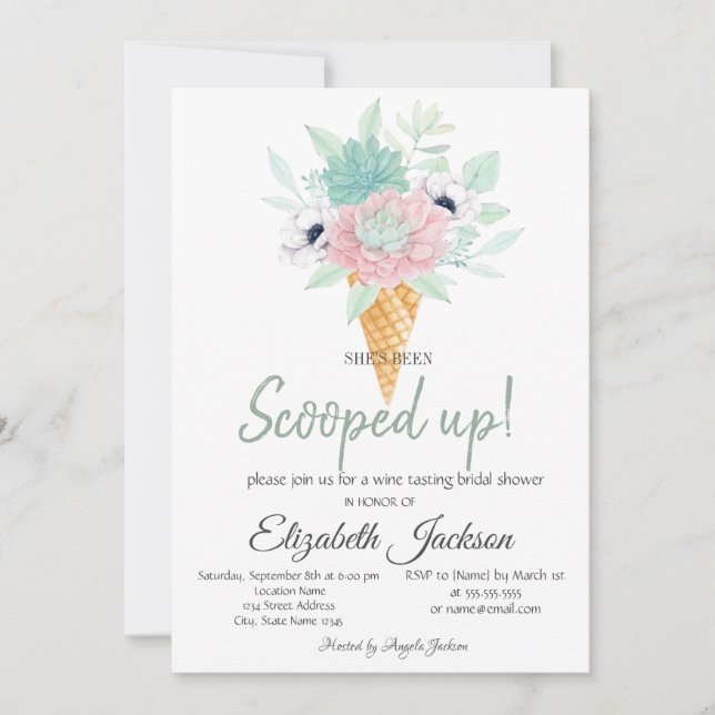 Ice Cream Succuents Flower Bridal Shower  Invitation (Front)