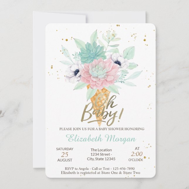 Ice cream Succulents Oh Baby Summer Baby Shower  Invitation (Front)