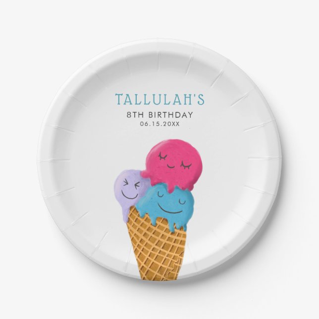 Ice Cream Summer Birthday Party Paper Plate (Front)