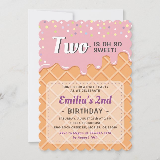 Ice Cream Summer Sweet Baby Girl Birthday Party Invitation (Front)