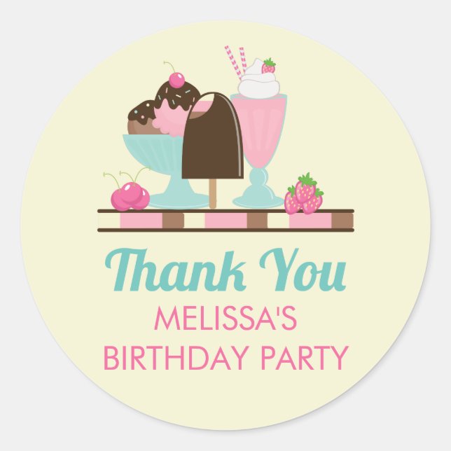 Ice Cream Sundae and Other DeliciousTreats Party Classic Round Sticker (Front)
