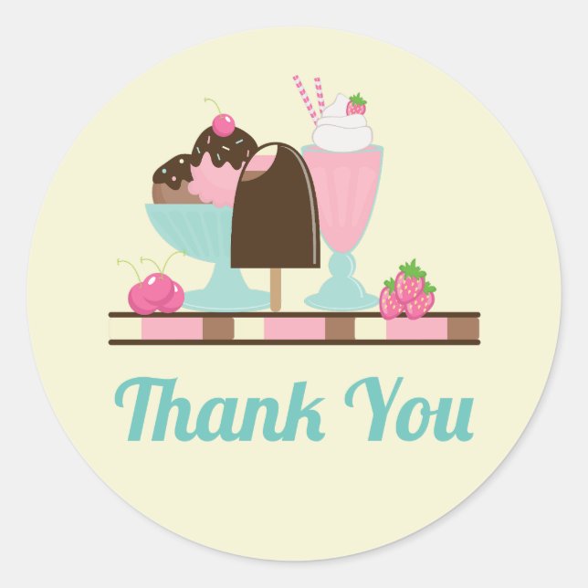 Ice Cream Sundae and Other DeliciousTreats Thanks Classic Round Sticker (Front)