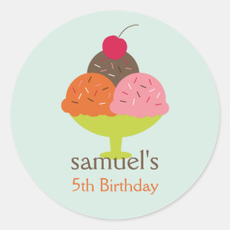 Ice Cream Sundae Birthday Favour Stickers (Blue)