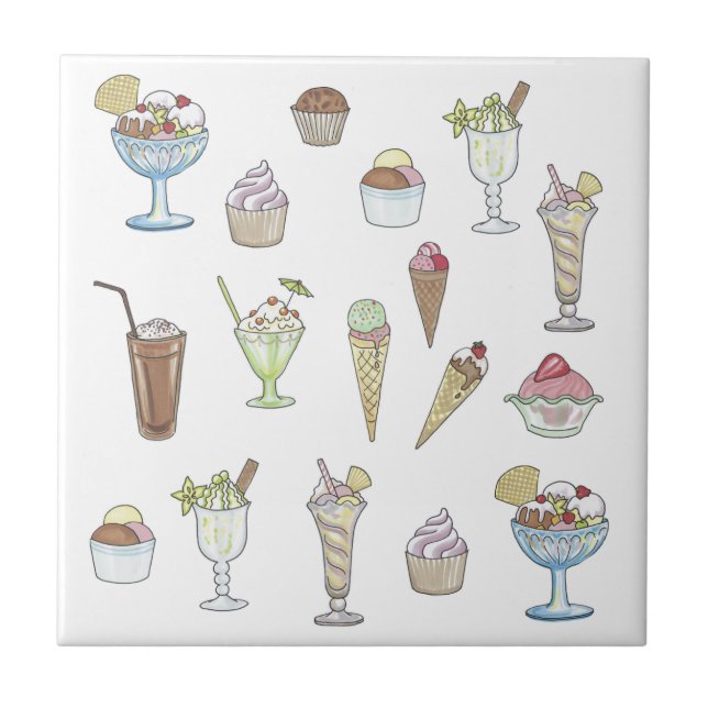 Ice Cream Sundae Collage White Tile (Front)