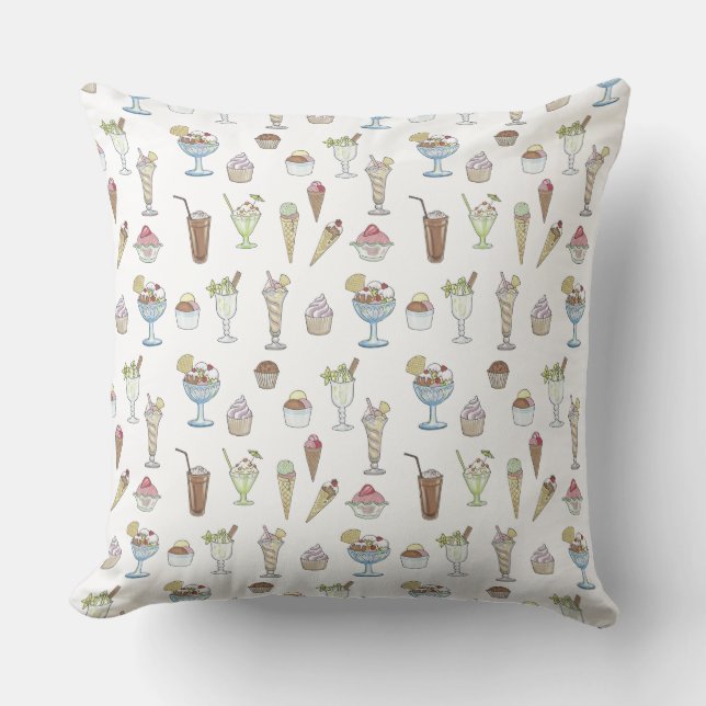 Ice Cream Sundae Desserts Pattern White Cushion (Front)