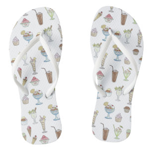 Ice Cream Sundae Desserts Pattern White Jandals