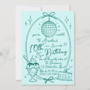 Ice Cream Sundae Girl Birthday Party Mint Green Invitation