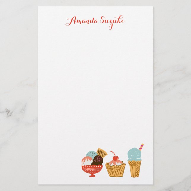 Ice Cream & Sundae Girly Illustration Stationery (Front)