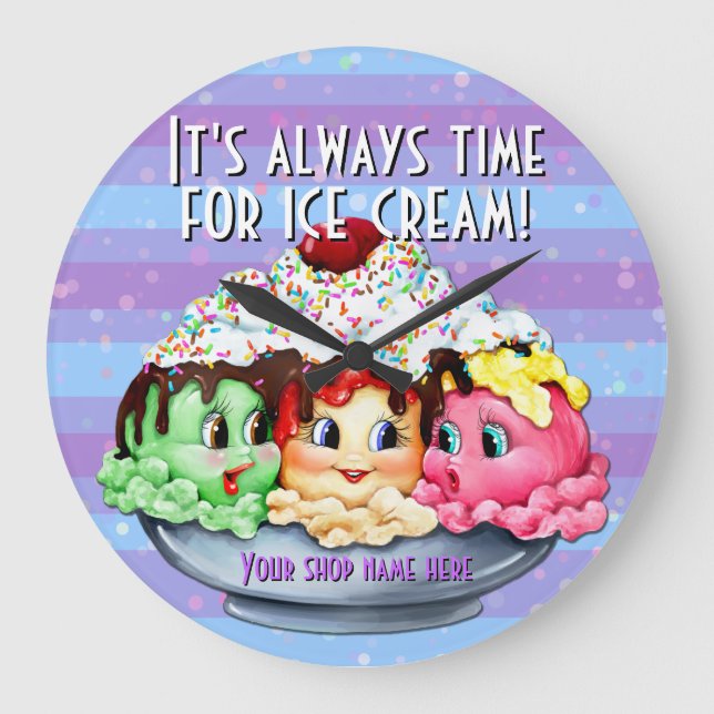 Ice cream sundae hand painted clock shop decor (Front)