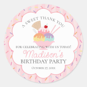 Ice Cream Sundae Heres the Scoop Sweet Birthday Classic Round Sticker