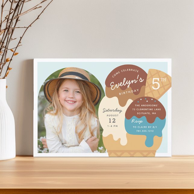 Ice Cream Sundae Kids Birthday Party Photo Invitation (Creator Uploaded)